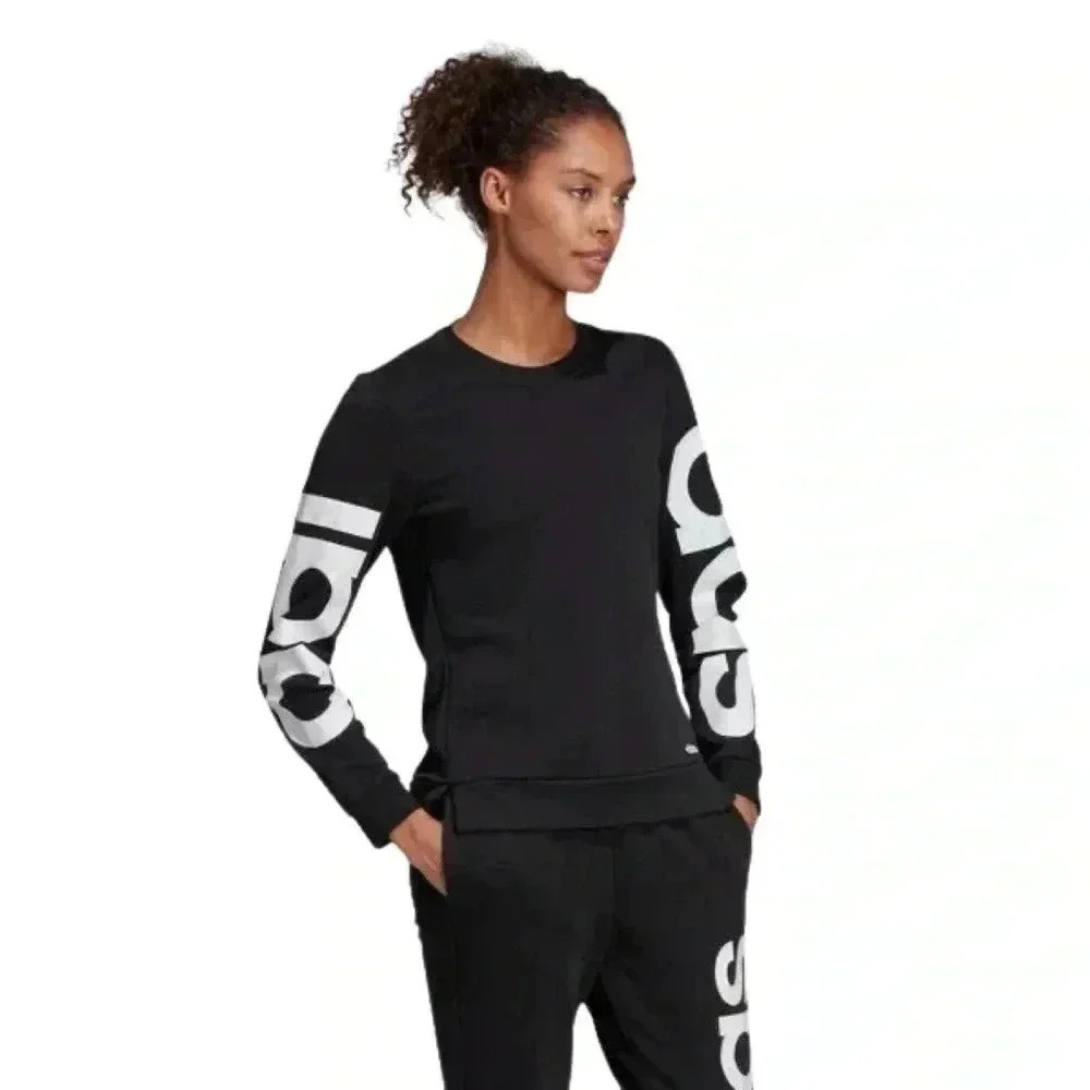 ADIDAS Essential Crewneck Sweatshirt - Black with white logo - Size Med (12/14) - Picture 5 of 13
